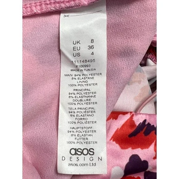 Asos Design Midi Dress Size 4 Satin Cami Pink Purple Leopard‎ Ruched Side Party - Picture 12 of 16